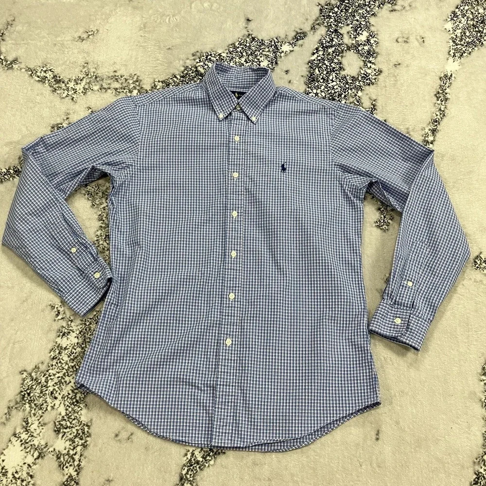 Polo Ralph‎ Lauren Custom Fit Blue Check Button Down Shirt Men's M